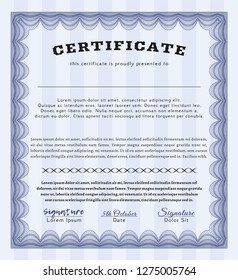 Blue Certificate or diploma template. Printer friendly. Money Pattern. Customizable, Easy to edit and change colors. 