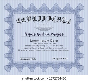 Blue Certificate or diploma template. Printer friendly. Perfect design. Detailed. 