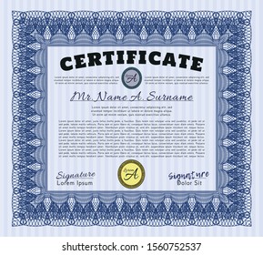 Blue Certificate or diploma template. Printer friendly. Detailed. Nice design. 