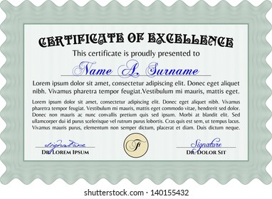 Blue certificate or diploma template. Very complex design.