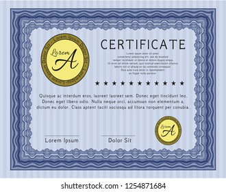 Blue Certificate. Easy to print. Customizable, Easy to edit and change colors. Good design. 