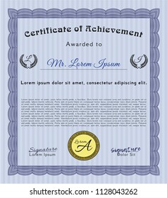 Blue Certificate. Easy to print. Elegant design. Detailed. 