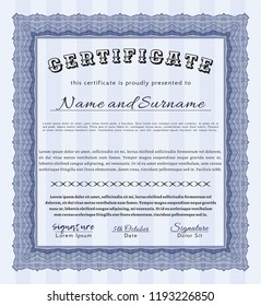 Blue Certificate. Easy to print. Nice design. Detailed. 