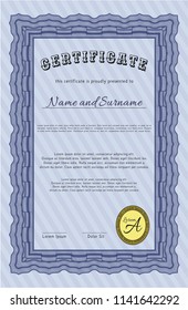 Blue Certificate. Easy to print. Sophisticated design. Detailed. 
