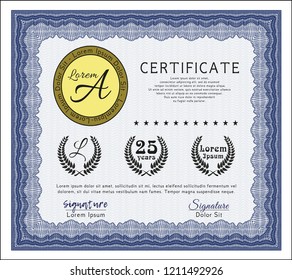 Blue Certificate. Easy to print. Vector illustration. Modern design. 