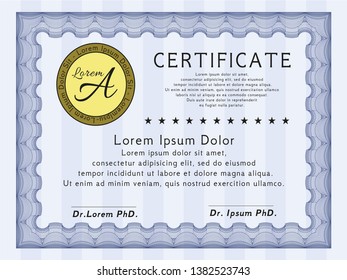 Blue Certificate. Excellent design. Customizable, Easy to edit and change colors. With guilloche pattern. 