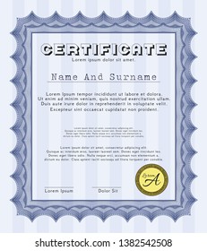 Blue Certificate. Excellent design. Customizable, Easy to edit and change colors. With guilloche pattern and background. 