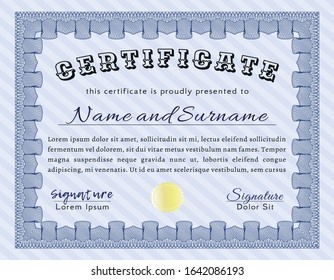 Blue Certificate. Excellent design. Customizable, Easy to edit and change colors. Complex background. 
