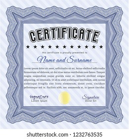 Blue Certificate. Excellent design. With great quality guilloche pattern. Customizable, Easy to edit and change colors. 