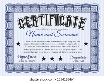 Blue Certificate. Good design. With quality background. Detailed. 