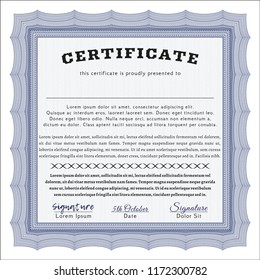 Blue Certificate. With guilloche pattern and background. Beauty design. Detailed. 