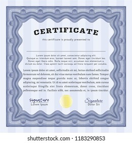 Blue Certificate. With guilloche pattern and background. Customizable, Easy to edit and change colors. Money design. 