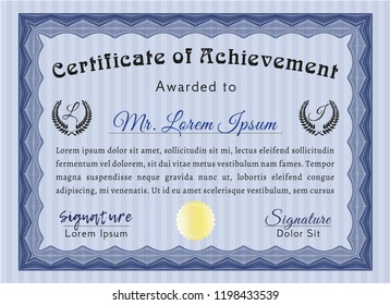 Blue Certificate. With guilloche pattern and background. Perfect design. Vector illustration. 