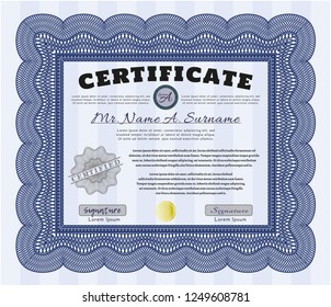 Blue Certificate. With guilloche pattern and background. Nice design. Customizable, Easy to edit and change colors. 