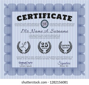 Blue Certificate. With guilloche pattern and background. Customizable, Easy to edit and change colors. Money style design. 