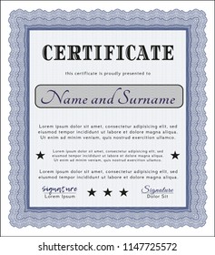 Blue Certificate. With guilloche pattern. Customizable, Easy to edit and change colors. Sophisticated design. 