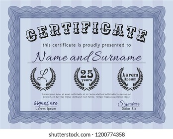 Blue Certificate. With guilloche pattern. Detailed. Modern design. 