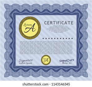 Blue Certificate. With guilloche pattern. Money Pattern. Detailed. 