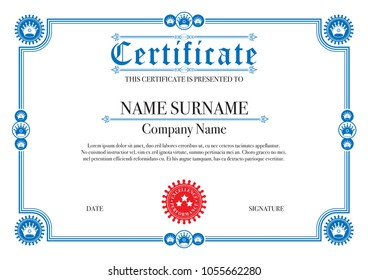 Blue Certificate King Excellence Performance with Crown and three Stars