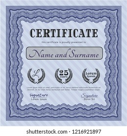 Blue Certificate. With linear background. Retro design. Detailed. 