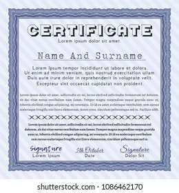 Blue Certificate. Lovely design. Customizable, Easy to edit and change colors. With linear background. 
