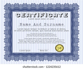 Blue Certificate. Money Pattern design. Detailed. With guilloche pattern and background. 