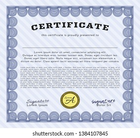 Blue Certificate. Money Pattern design. Printer friendly. Vector illustration. 