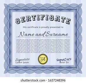 Blue Certificate. Money Pattern design. Vector illustration. With complex background. 