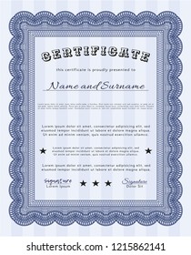 Blue Certificate. Money style design. With complex background. Detailed. 
