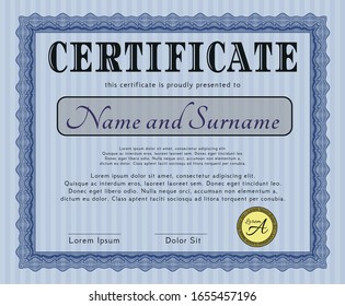 Blue Certificate. Nice design. Complex background. Detailed. 