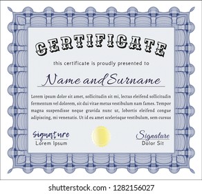 Blue Certificate. Nice design. With quality background. Vector illustration. 