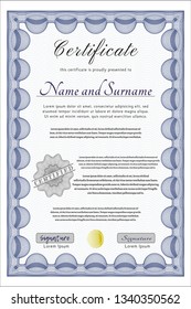Blue Certificate. Perfect design. With complex linear background. Vector illustration. 