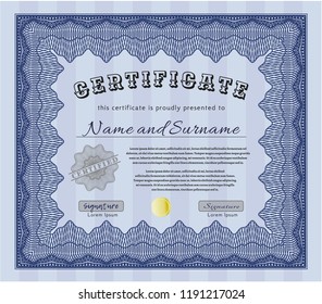 Blue Certificate. Perfect design. Customizable, Easy to edit and change colors. Easy to print. 