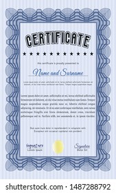 Blue Certificate. Printer friendly. Customizable, Easy to edit and change colors. Money Pattern. 