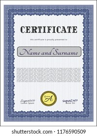 Blue Certificate. Printer friendly. Lovely design. Detailed. 