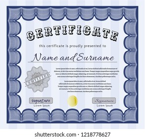 Blue Certificate. Printer friendly. Modern design. Customizable, Easy to edit and change colors. 