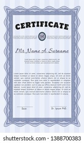Blue Certificate. Printer friendly. Vector illustration. Money style design. 