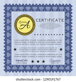 Blue Certificate. With quality background. Artistry design. Detailed. 