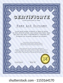 Blue Certificate. With quality background. Customizable, Easy to edit and change colors. Money Pattern design. 
