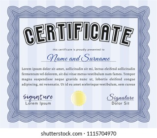 Blue Certificate. With quality background. Detailed. Beauty design. 