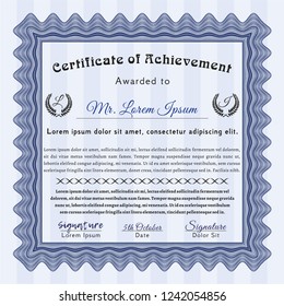 Blue Certificate. With quality background. Detailed. Money Pattern. 