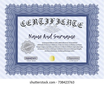 Blue Certificate. With quality background. Excellent design. Detailed. 