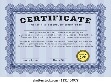 Blue Certificate. With quality background. Vector illustration. Superior design. 