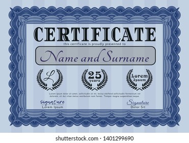 Blue Certificate. With quality background. Vector illustration. Nice design. 