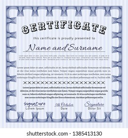 Blue Certificate. Retro design. Customizable, Easy to edit and change colors. With complex linear background. 