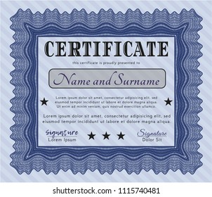 Blue Certificate. Retro design. Vector illustration. Printer friendly. 