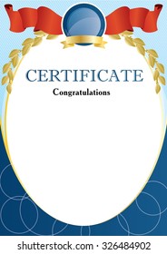 blue certificate with ribbon and emblem