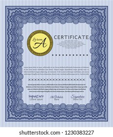 Blue Certificate. Sophisticated design. Detailed. With great quality guilloche pattern. 