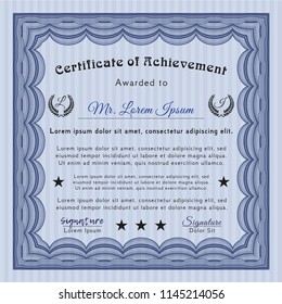 Blue Certificate. Sophisticated design. Easy to print. Vector illustration. 