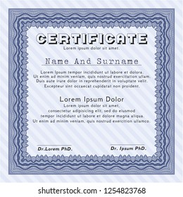 Blue Certificate. Sophisticated design. With great quality guilloche pattern. Detailed. 